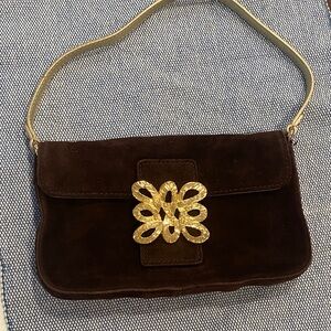 Kate Spade Elegant Brown Suede Shoulder Bag with Gold Accent Y2K